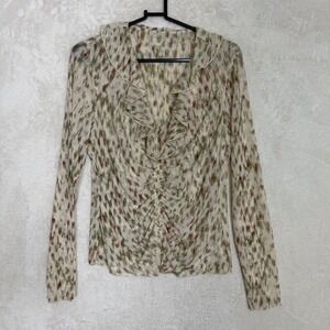 Sheer Mesh Ruched Blouse Ruffle Collar Earth Tone Soft Cottagecore Romantic Smal